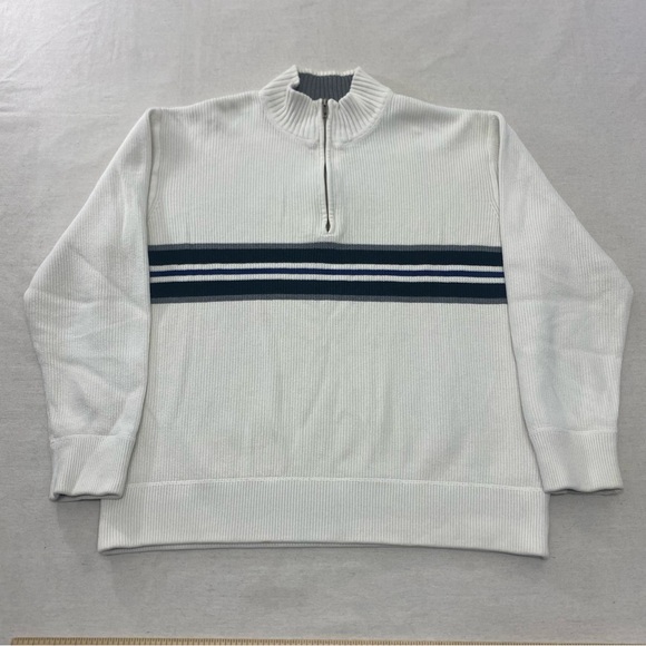 Eddie Bauer Other - Eddie Bauer Men L Sweater 1/4 Zip Neck Nautical Blanket Striped Pull Over Cotton